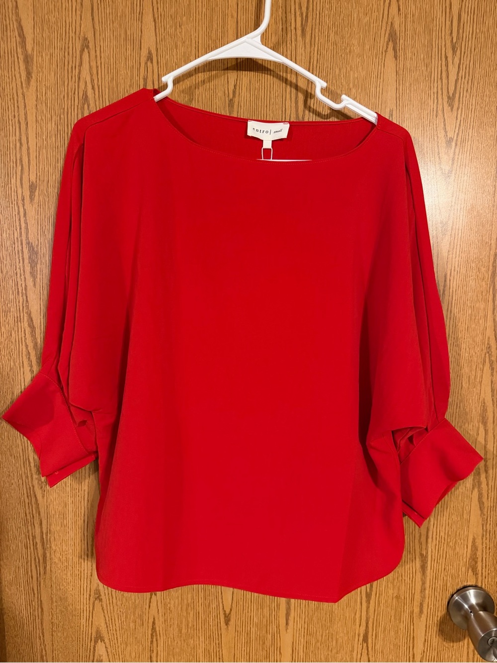NWT Entro Red Dolman Sleeve Blouse Size Small Cuffed Sleeve Dressy Top Boutique